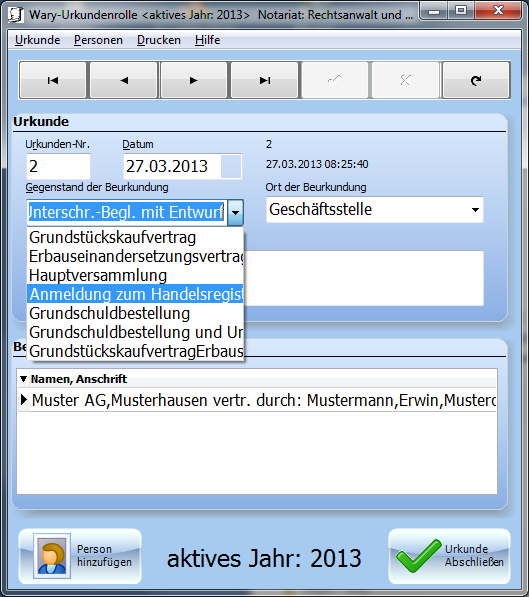 Screenshot WARY Notariat-Urkundenrolle