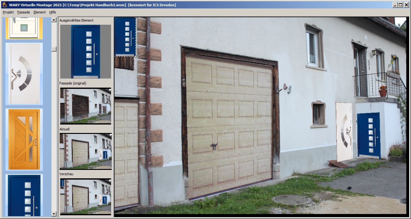 Facade with simulated installation of a garage door.